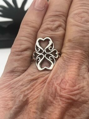 James Avery Retired Sterling Silver Tall Swirl Double Heart Ring Size 7 Bag